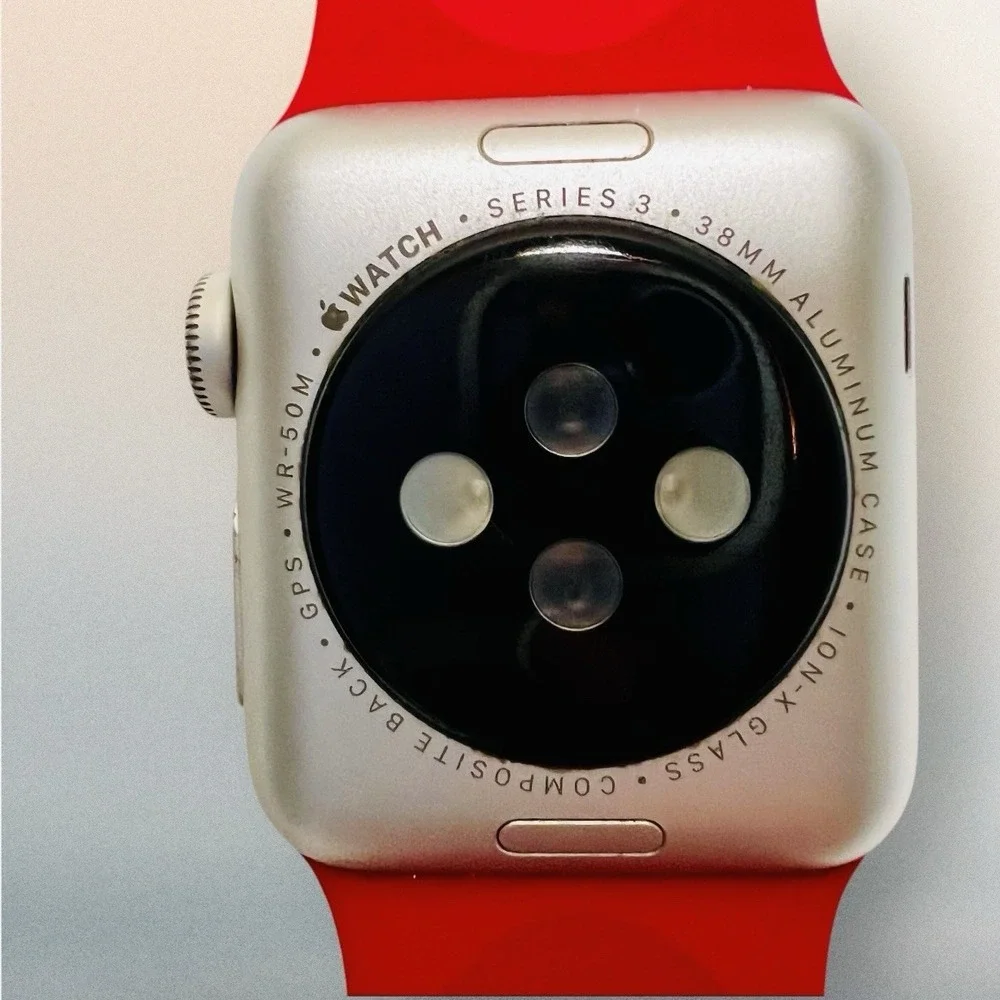 Apple Watch Series 3 38mm GPS Aluminum Silver w/Red Sport Band +Charger Adapter